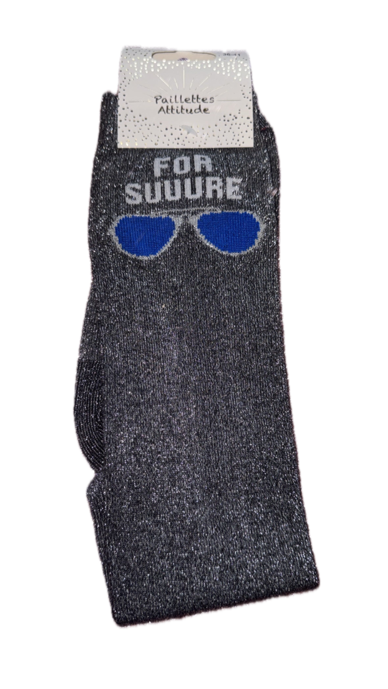 PAILLETTES ATTITUDE - Chaussettes "FOR SUUURE" Noir